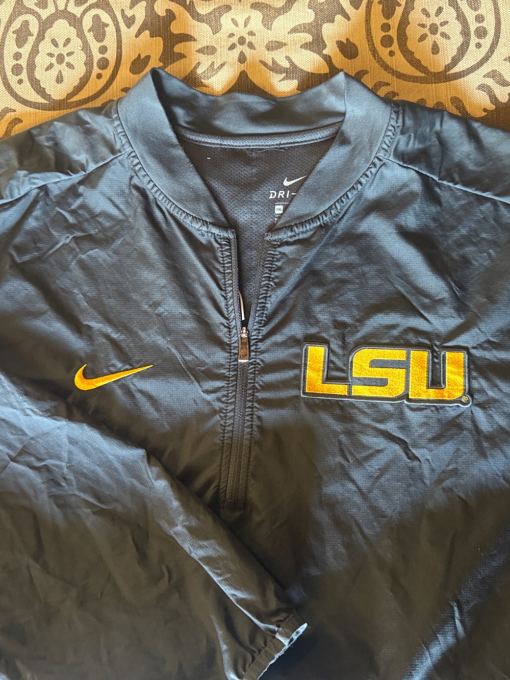 Nike Black 3/4 Zip with Yellow LSU Logo. Windbreaker
